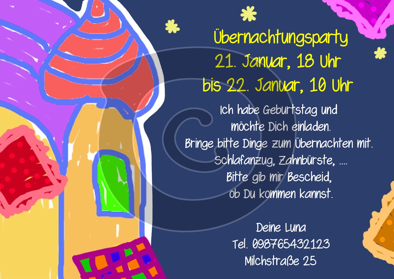Einladungskarte Kindergeburtstag Ubernachtungsparty Pyjamaparty